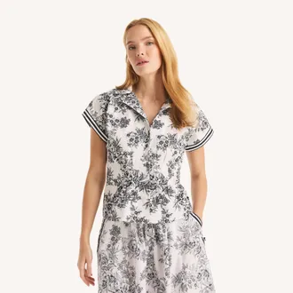 Nautica Womens Printed Fitted Short-Sleeve Shirt