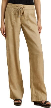 Lauren Ralph Lauren Linen Drawstring Pants in Birch Tan at Nordstrom, Size 14P