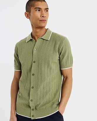 Jacamo Button Through Texture Knitted Polo