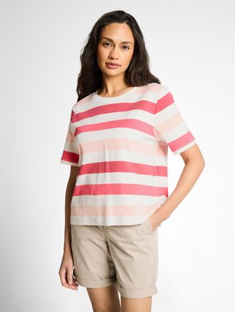 Tom Tailor T-Shirt TOM TAILOR, Damen, Gr. XXL, coral sanftes wei&szlig; stripe, Single Jersey, Obermaterial: 100% Baumwolle, gestreift, regular fit normal, Rundhals, g