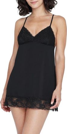 Skarlett Blue Obsessed Lace Trim Babydoll & Thong Set in Black at Nordstrom, Size Medium
