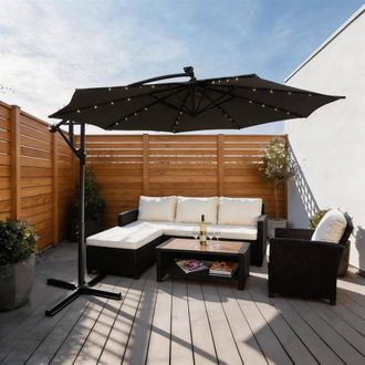 Home Source Industries 3m Garden Outdoor Cantilever Parasol with Crank Handle & Cross Base in Grey