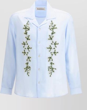 Baziszt tinees floral embroidery shirt camp collar