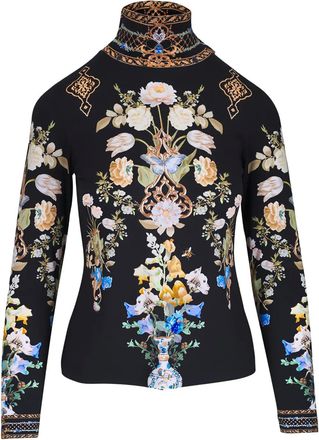 Camilla Top Ottoman a fiori - Nero
