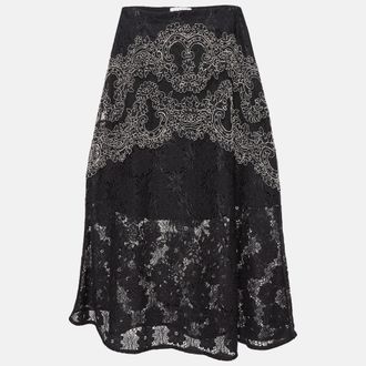Sandro Black Lace Embroidered Midi Skirt M