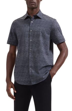 Bugatchi Miles OoohCotton Space Dye Short Sleeve Button-Up Shirt in Black at Nordstrom, Size Xxx-Large