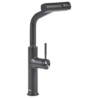 Beliani Grifo De Cocina Giratorio Y Extra&iacute;ble Con Aireador Y Resorte 2 Modos De Rociado Grifo Mezclador De Acero Inoxidable Negro Peguche