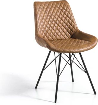 Pondecor Interiorismo Set 4 sillas MICHIGAN patas met&aacute;licas negras polipiel marr&oacute;n