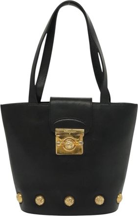 Ferragamo Vintage Handbag Leather Black Leather Handbag (Pre-Owned)