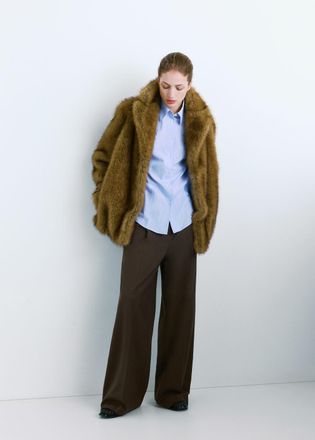 Mango Pantaloni wide leg pinces vita media cioccolato - Donna - 36 - MANGO