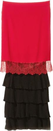 Moschino Lange Gebreide Rok in Zwart Rood - Dames - Maxi Rokken - Rood - L - Wol - Rokken
