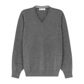 Brunello Cucinelli Su&eacute;ter de cachemira con cuello en V - Knitwear - Hombre - Gris - 4XL