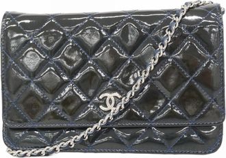 Chanel Navy Patent Leather Chain/Shoulder Wallet (Pre-Owned)