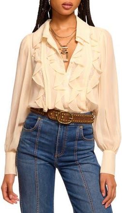 Ramy Brook Claire Lace & Ruffle Silk Shirt in Bone at Nordstrom Rack, Size Medium