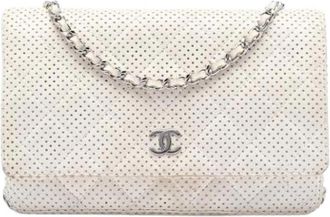 Chanel Pre-owned Portemonnee met ketting - Dames - Vintage Schoudertas - Wit - ONE Size - Leer - Vintage