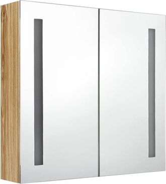 Berkfield Home LED Bathroom Mirror Cabinet Oak 62x14x60 cm in Brown | Size: 62 x 14 x 60 cm