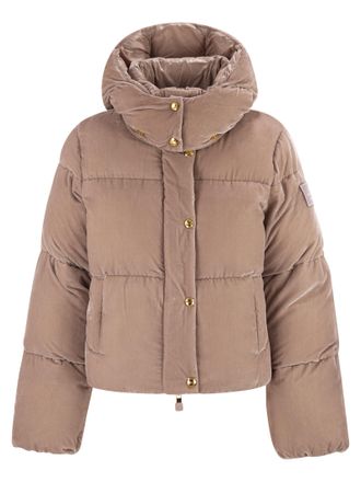 Elisabetta Franchi Velvet Down Jacket With Hood