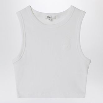 Chlo&eacute; Top bianco a costine con ricamo logo
