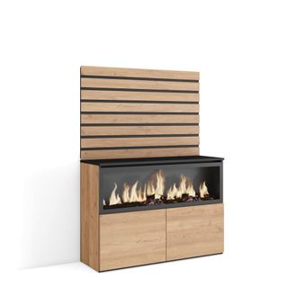 Skraut Home Aparador efecto madera roble 107x35x145cm chimenea efecto fuego