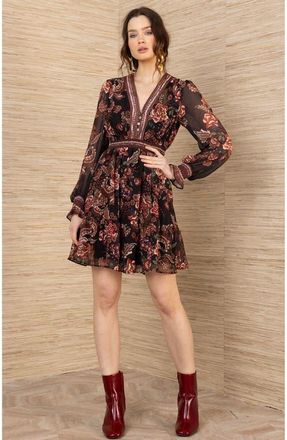 Hale Bob Paityn Chiffon Dress in Black at Nordstrom, Size X-Large