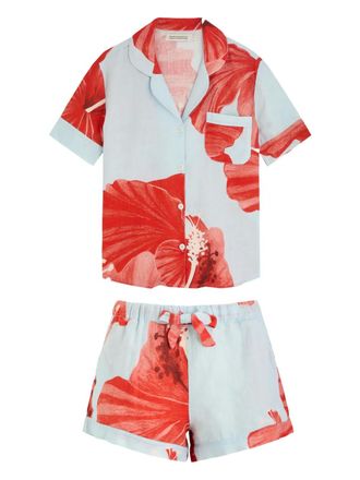 Desmond & Dempsey floral-printed linen pajamas - Blu