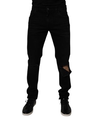 Dolce & Gabbana Black Cotton Tattered Skinny Men Denim Jeans Elastane Clothing