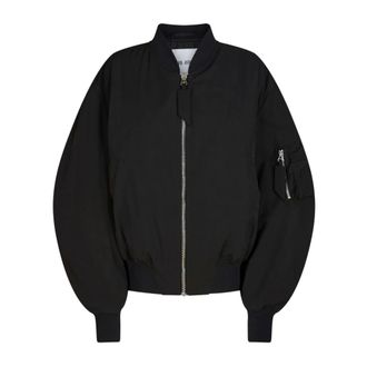 The Attico Bomber Jackets, female, Black, Size: 2XS Black Nylon Bomber Jacket with Logo Lining