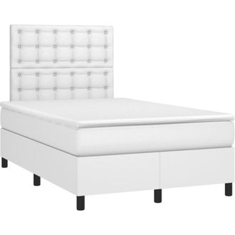 vidaXL Cama Box Spring Colch&oacute;n Y Led Cuero Sint&eacute;tico Blanco 120x190 Cm Vidaxl