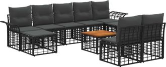 vidaXL Conjunto De Sof&aacute;s De Exterior 10 Uds. Negro Y Gris Oscuro Vidaxl