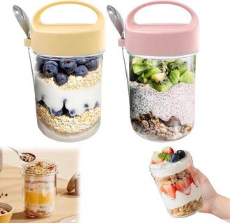 OEM Tarros Para Avena Nocturna, 2 Unidades, Reutilizables, Contenedor De 430 Ml Para Avena Nocturna, Vasos Para Muesli, Yogur, Muesli Y Ensalada