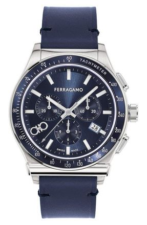 Ferragamo 1927 Chronograph Leather Strap Watch, 42mm in Stainless Steel at Nordstrom