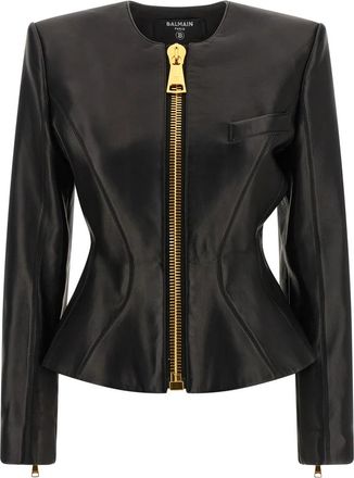Balmain Basque Jas - Dames - Leren en Su&egrave;de Jassen - Zwart - S - Leer - Jassen