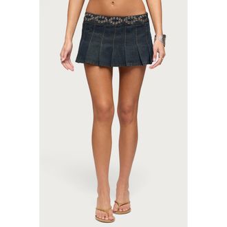 Edikted Roria Grommet Skort in Dark-Blue-Washed at Nordstrom, Size X-Large