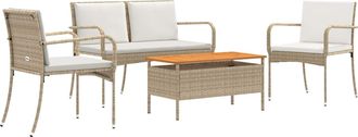 vidaXL Conjunto De Jard&iacute;n Beige Rat&aacute;n Sint&eacute;tico Vidaxl