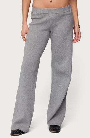 Edikted Lorie Low Rise Wide Leg Rib Knit Pants in Gray-Melange at Nordstrom, Size X-Large