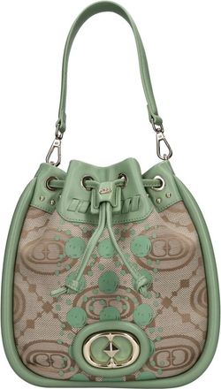 La Carrie Monogram Leren en Stoffen Tas - Dames - Schoudertassen - Groen - ONE Size - Leer - Tassen