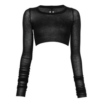 Rick Owens Long Sleeve Tops, female, Black, Size: S Long Sleeve Crop T-Shirt