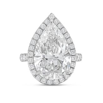 Diana M. Jewels Platinum 5cts pear lab grown diamond halo ring with pave band