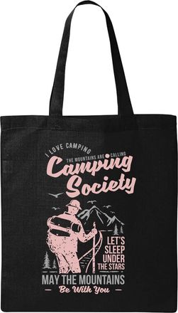 Generic Camping Society Lets Sleep Under The Stars May The Mountains Be With You Natural Ecological Cotton Tote Bag Black