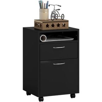 HOMCOM Homcom Cajonera De Oficina M&oacute;vil Con Caj&oacute;n Y Gabinete Mueble Archivador Con Ruedas Soporte De Impresora Para Estudio 40x35x60 Cm Negro