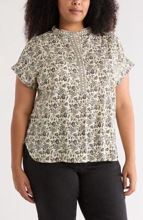 Max Studio Dolman Short Sleeve Top in Ivory/Black Vintage Stencil at Nordstrom Rack, Size 2X