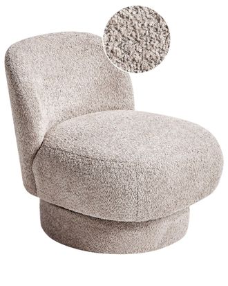 Beliani Poltrona Girevole Boucle Upholstery Club Chair Schienale Curvo Beige Aylo
