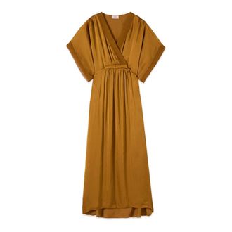 Oltre Lange satijnen jurk - Dames - Casual kleedjes - Geel - L - Satijn - Kleedjes
