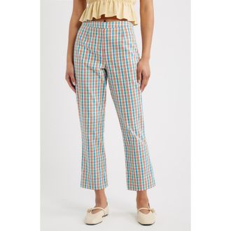 Faithfull The Brand Iria Check Cotton & Linen Capri Pants in Sofia Check at Nordstrom, Size X-Large