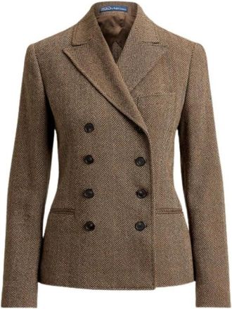 Polo Ralph Lauren Wool Herringbone Vest - Dames - Blazers - Bruin - 3XS - Katoen - Jassen