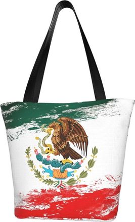 AOOEDM Mexican Eagle Flag Reusable Grocery Bag Shopping Bag Casual Shoulder Bag Handbag for Men Women ECO Market Bag Beach Bag Travel Totes