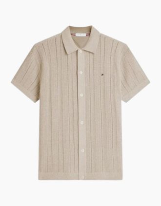 Tommy Hilfiger Mens Tommy Hilfiger SS Pointelle Shirt ADK Batique Khaki Heather - Tan - Size: 38/Regular