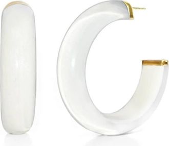 Gold & Honey Womens Small Illusion Lucite Hoop Earrings In Neutrals In Dove