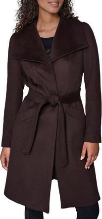 Karl Lagerfeld Puff Sleeve Belted Coat in Chocolate at Nordstrom Rack, Size X-Small