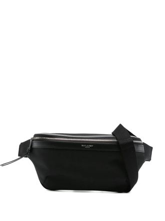 Saint Laurent leather-trimmed zip belt bag - men - Fabric - OS - Black